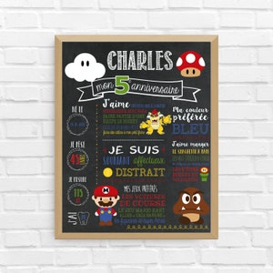 Cartel de CUMPLEAÑOS de Mario Bross | Primer cumpleaños, aniversario, personalizado, fiesta de bebé de 1 año, cartel de fondo negro / ARCHIVO DIGITAL