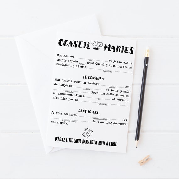 Conseil Aux Maries Carte Mariage Carton Invite A Remplir Etsy
