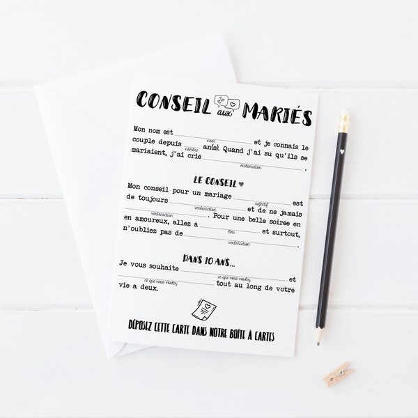 Conseil aux mariés, carte mariage, carton invité à remplir