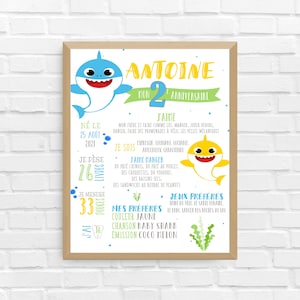 BIRTHDAY poster Baby shark | First birthday, birthday, personalized, baby party 1 year, white background poster | DIGITAL FILE