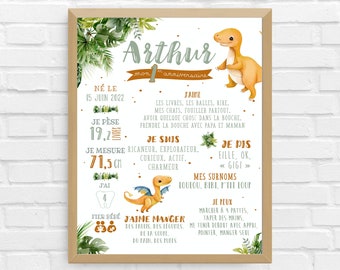 Affiche ANNIVERSAIRE dinosaure | Premier anniversaire, anniversaire, personnalisée, fête bébé 1 an, affiche fond blanc  | *FICHIER NUMÉRIQUE