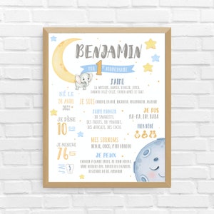 BIRTHDAY moon and stars poster | First birthday, anniversary, personalized, 1 year party, white background | *DIGITAL FILE