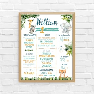 Jungle animals BIRTHDAY poster | First birthday, anniversary, personalized, 1 year party, white background | *DIGITAL FILE