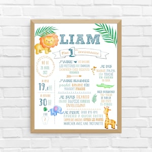 Jungle animals BIRTHDAY poster | First birthday, anniversary, personalized, 1 year party, white background | *DIGITAL FILE