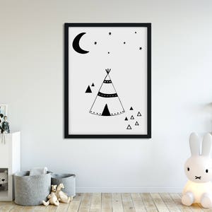 Decorative digital poster, children's room, illustration, monochrome, Scandinavian, nursery, baby room