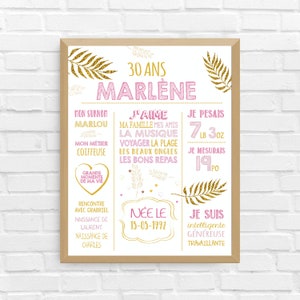Cartel de CUMPLEAÑOS rosa y dorado | Primer cumpleaños, aniversario, personalizado, fiesta de adultos, cartel de fondo blanco | ARCHIVO DIGITAL