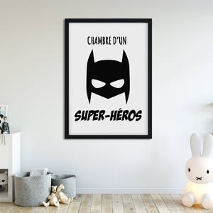 Decorative digital poster, superhero child bedroom, superhero illustration, monochrome, Scandinavian, nursery