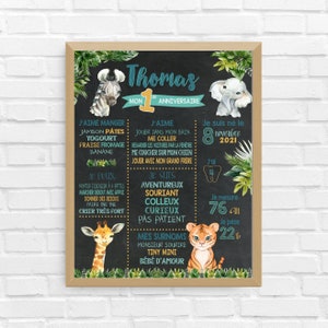 Jungle animals BIRTHDAY poster | First birthday, anniversary, personalized, 1 year party, black background | *DIGITAL FILE