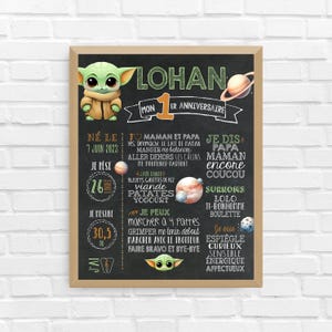 Baby Yoda GEBURTSTAG Poster | Erster Geburtstag, Jubiläum, personalisiert, 1-jähriges Babyparty, Poster mit schwarzem Hintergrund | DIGITALE DATEI