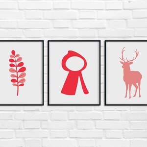 Decorative digital posters red chaperone, deer, leaf