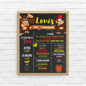 Donkey Kong GEBURTSTAG Poster | Erster Geburtstag, Jubiläum, personalisiert, 1-Jahres-Party, Poster mit schwarzem Hintergrund | *DIGITALDATEI