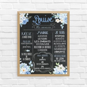 Cartel de CUMPLEAÑOS flores azules | cumpleaños, personalizado, fiesta de adultos, fondo negro póster | ARCHIVO DIGITAL