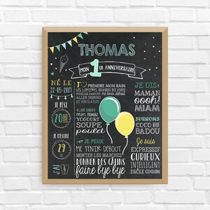 BIRTHDAY poster balloons | First birthday, anniversary, personalized, 1 year old baby party, black background poster | DIGITAL FILE