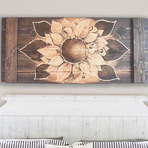Large Wood Sunflower Decor Rustic Sunflowers Wall Art Flower Etsy