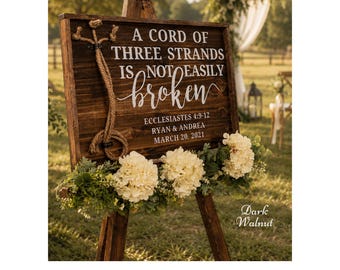 Personalized Cord of Three Strands Sign, Wedding Ceremony Sign, Unity Ceremony Board, Custom Wedding Sign, Ecclesiastes 4:12 Gift