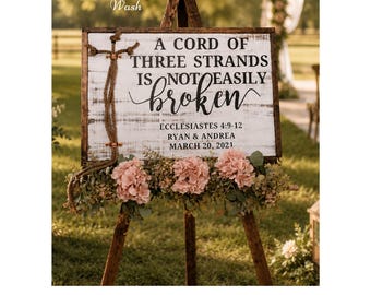 Personalized Cord of Three Strands Wedding Sign, Ecclesiastes 4:12 Unity Ceremony Board