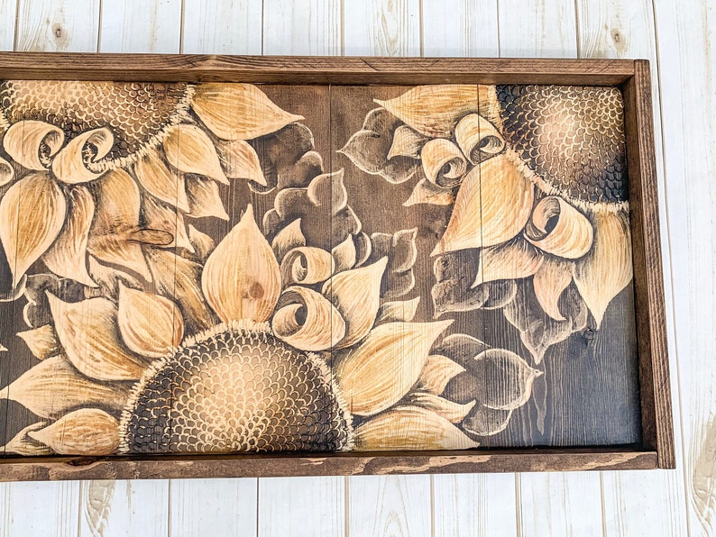 Large Carved Wood Sunflower Floral Wall Art Rustic Wooden