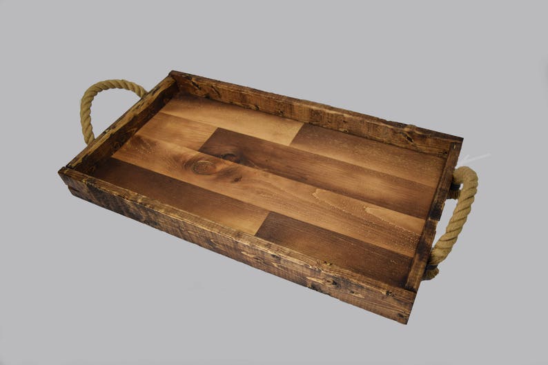 Rustic Wood Tray with Rope Handles Ottoman Tray Rustic Wooden Etsy