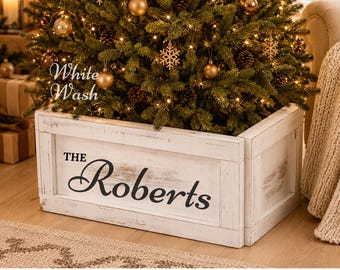Rustic Farmhouse Christmas Tree Collar, Collapsible Wood Box Decor