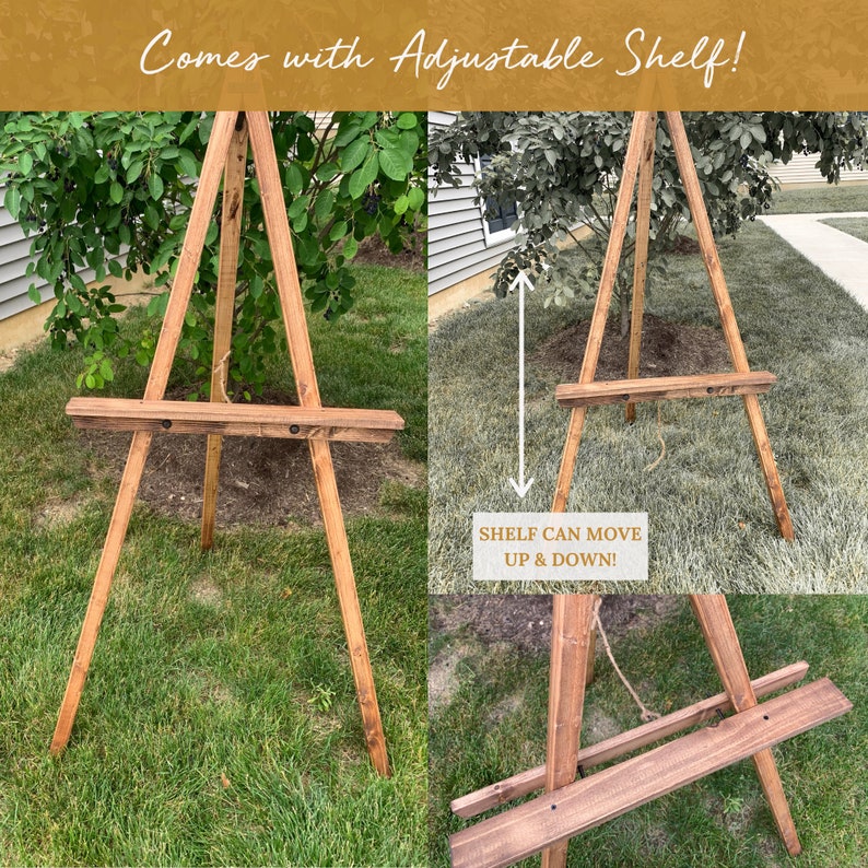Wedding Floor Easel with Adjustable Shelf Wooden Art Stand