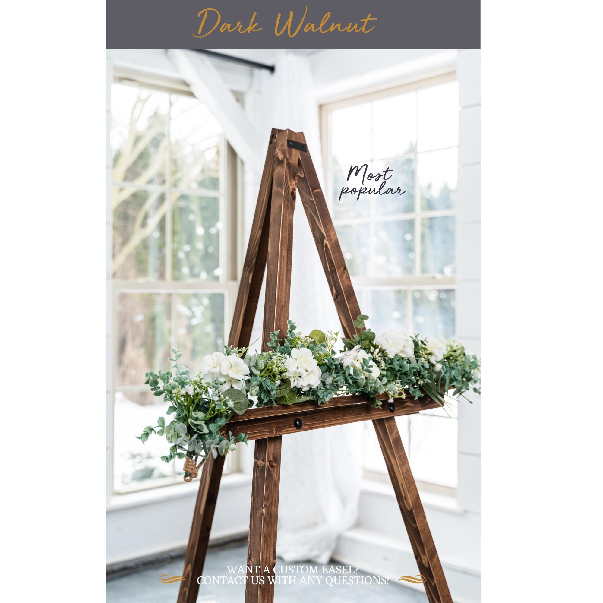 Easel Stand for Wedding Sign > Gold Floor Easel, Painted Metallic Gold Wood Easel  Stand