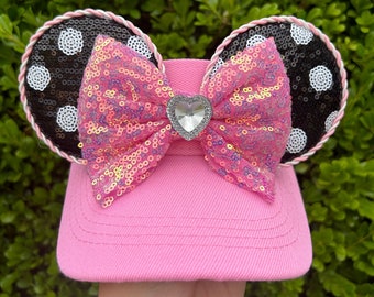 Classic Pink Minnie Ears Visor / Pink Mouse Polka Dot Mouse Ear Hat Visor