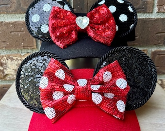 Minnie Mouse Ear Visor: Red, Black, and Polka Dot, Handmade