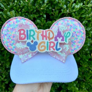 Confetti Celebration Minnie Ear Visor / Birthday Girl Mouse Ears / Neon Rainbow Mouse Ear Visor Hat