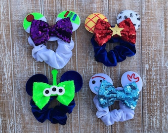 Toy Mouse Ear Scrunchies / Space Ranger Scrunchie / Sheriff Scrunchie / Toy Scrunchies / Alien Scrunchies