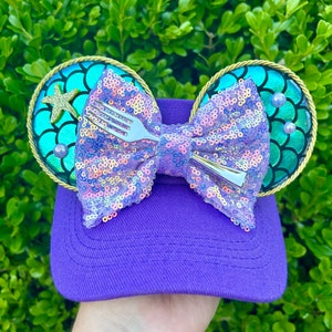 Mermaid Treasure Mouse Ear Visors / Purple Mermaid Mouse Ear Hat Visor / A Little Mermaid Princess Visor Hat