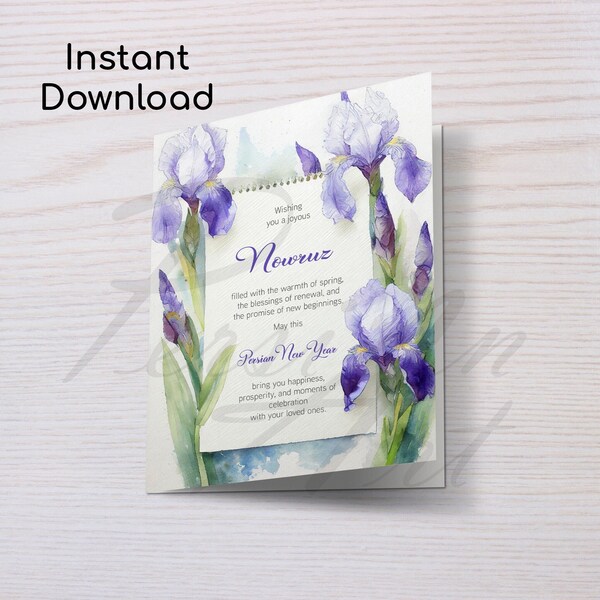 Iris Happy Nowruz Card English Digital Instant Download by PersianArt DIY - کارت تبریک نوروز گل زنبق به انگلیسی