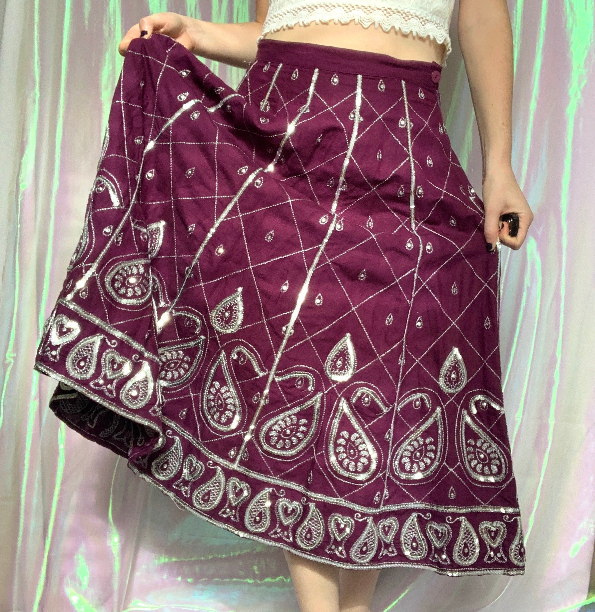 Vintage Indian Bollywood Style Skirt / Sequins Shiny Silver / Etsy