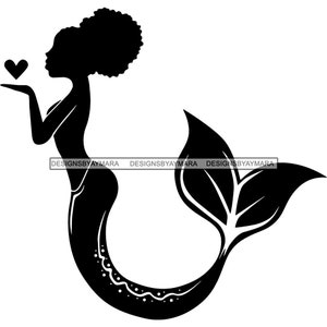 Black Afro Mermaid Woman Aquatic Creature Queen Nubian Goddess Female Afro Lady SVG .JPG.PNG Vector Clipart Circuit Silhouette Cut Cutting