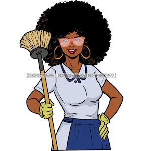 Afro Woman Housekeeper Chambermaid Maid Cleaning Service Housework Professional SVG JPG PNG Vector Clipart Cricut Silhouette Circuit Cutting