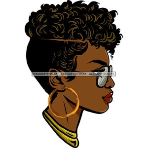 Afro Black Beautiful Woman Short Hairstyle Fashion Glasses Glamour Lady Melanin SVG JPG PNG Vector Clipart Cricut Silhouette Circuit Cutting