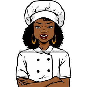 Afro Woman Chef Culinary Occupation Cooking Job Business Kitchen Gourment SVG JPG PNG Vector Clipart Cricut Silhouette Circuit Cut Cutting