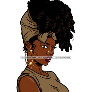 Afro Lady Black Beautiful Woman Bamboe Oorbellen Prachtige Melanin Popping Gezicht Charmante SVG PNG JPG Vector Clipart Cricut Cutting Cut Files