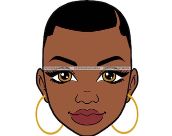 May include: Illustration of a woman with short, dark hair, brown eyes, and brown skin. She is wearing large gold hoop earrings.