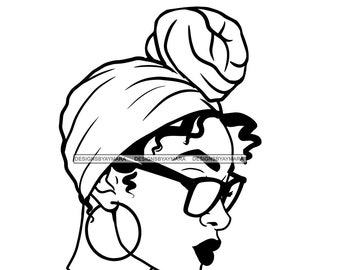 Afro Woman SVG Wearing Glasses Melanin Popping Headband Nubian Black Girl Magic JPG PNG Vector Clipart Cricut Silhouette Circuit Cut Cutting