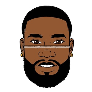 Barbudo Bonito Homem Afro Masculino Viril Masculino Bigode Macho JPG PNG SVG Arquivo vetorial em camadas Clipart Cricut Silhouette Circuit Cut Cutting