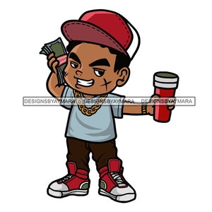 Teenager Boy Swag Gangster Scarface Baseball Cap Gold Chain Holding a Cup Money Talk Bragging Hustler Vector Designs SVG PNG JPG Cut Files