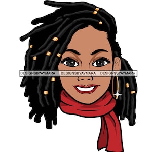 Afro Lola Wearing Christmas Scarves Woman Face Winter Clothes Dreads Hairstyle SVG JPG PNG Designs Clipart Cricut Silhouette Cut Cutting