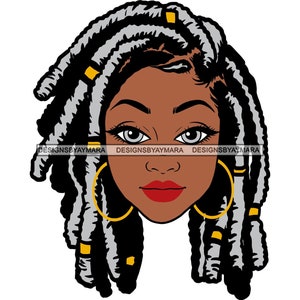 Afro Woman Dreadlocks Grey Hairstyle Melanin Nubian Bamboo Earrings JPG PNG SVG Vector File Clipart Cricut Silhouette Circuit Cut Cutting