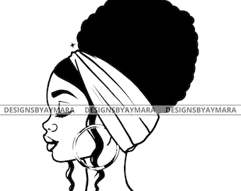 Afro Black Woman Messy Bun Hairstyle Diva Nubian Melanin Popping Black Girl Magic SVG JPG PNG Vector Clipart Cricut Silhouette Cut Cutting
