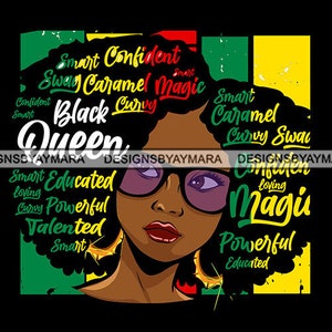 Afro Woman Black Queen Rasta Colors Educated Confident Powerful Magic Woman SVG JPG PNG Vector Clipart Cricut Silhouette Circuit Cut Cutting