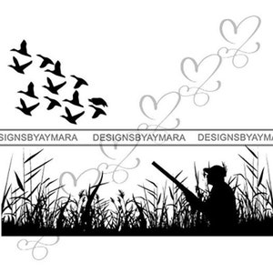 Caçador Pato Cão Natureza Caça Caça Hobby Rifle Arma Ganso Voo SVG .JPG .PNG Vetor Clipart Cricut Silhueta Circuito Corte Corte