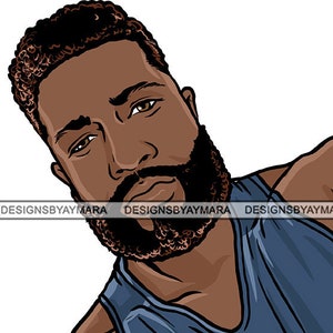 Atraente Homem Negro Barbudo Bonito Hipster Modelo Moda Masculino Cara Estiloso Bigode Close-up Macho Viril SVG PNG JPG Cricut Corte Corte