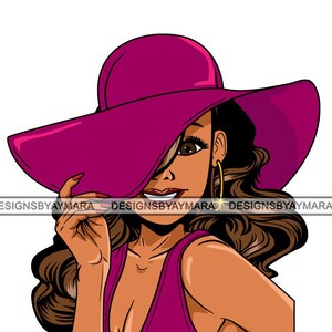 Afro Mujer Glamour Moda Sombrero Con Clase Melanina Morena Afroamericana Nubia SVG JPG PNG Vector Designs Clipart Cricut Silhouette Cutting
