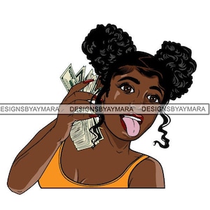 Afro kvinna puff hår bad rumpa pengar visar gata urban ghetto flicka tungan ut SVG JPG PNG vektor clipart Cricut silhuett kretsklippning