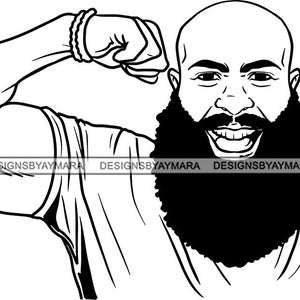 Homem Atraente Preto Barbudo Bonito Hipster Modelo Moda Masculino Cara Estiloso Bigode Close-up Macho Viril SVG PNG JPG Cricut Corte Corte